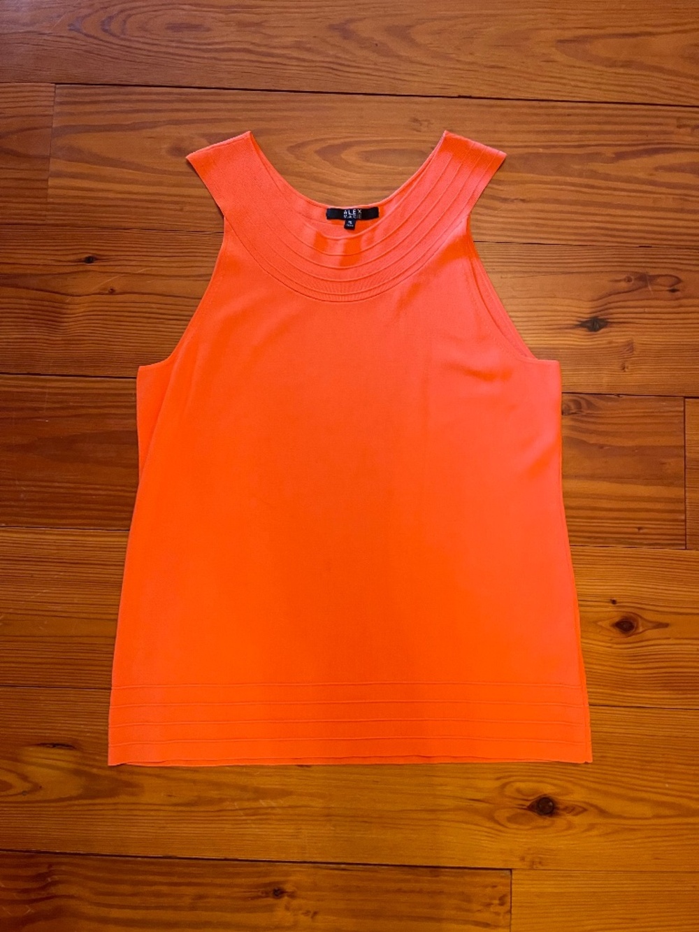 Alex Marie Orange Sleeveless Tank Top Blouse Ribbed Neckline & Bottom Hem